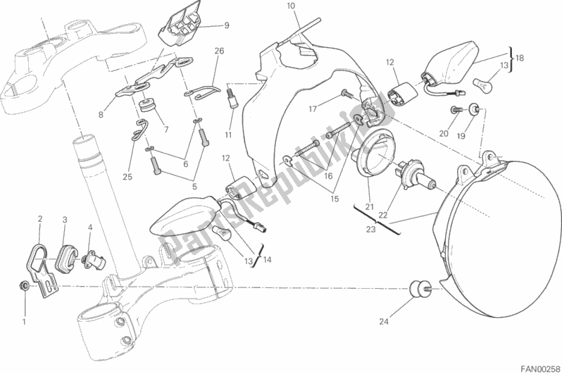 Tutte le parti per il Faro del Ducati Monster 821 Dark 2016